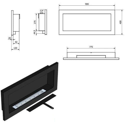 Rea Wit Bio ethanol Inbouw - Wandhaard 90 x 40 CM