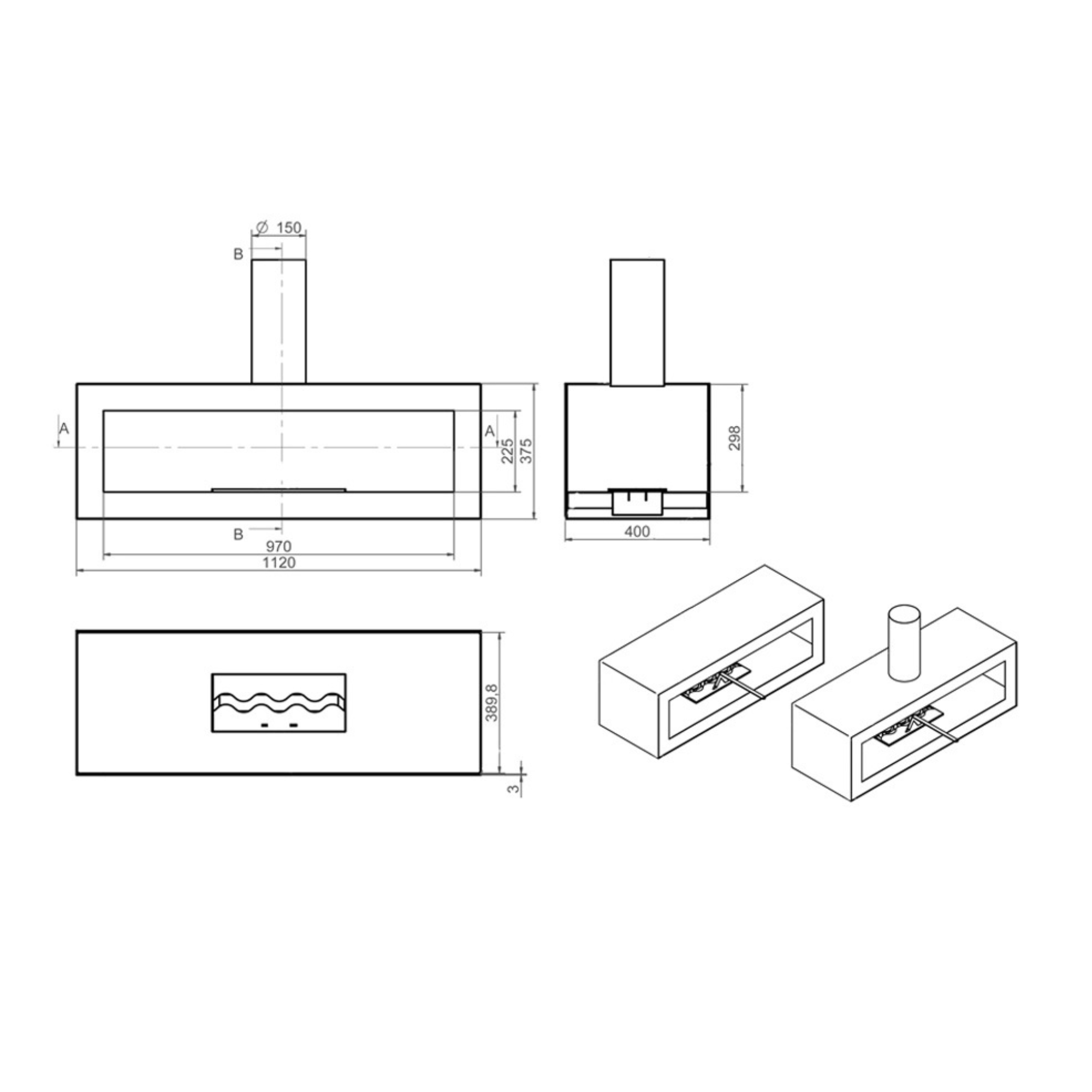 Dukino Tube Bio Ethanol Plafondhaard 112 CM