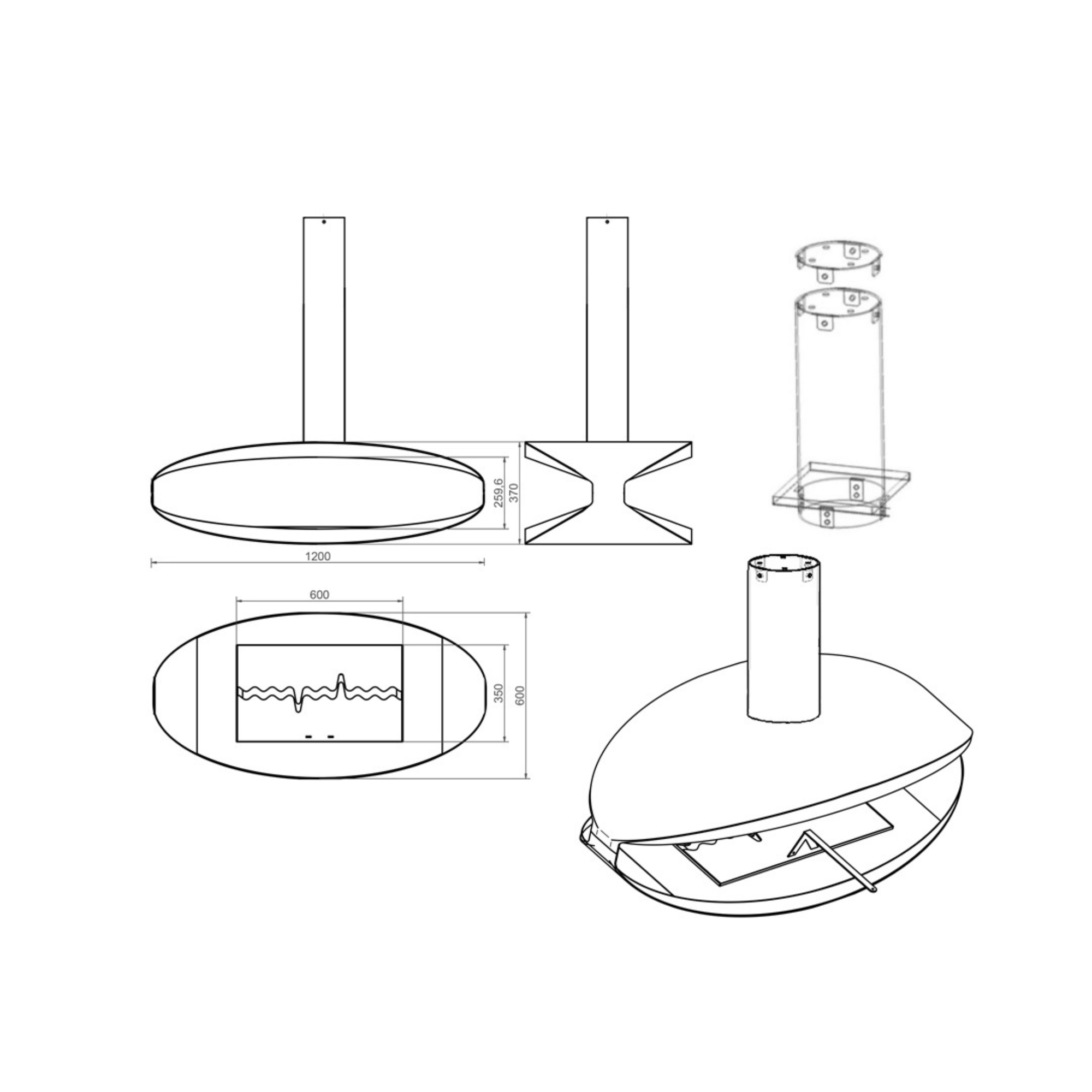 Hamo Bio Ethanol Plafondhaard 120 cm