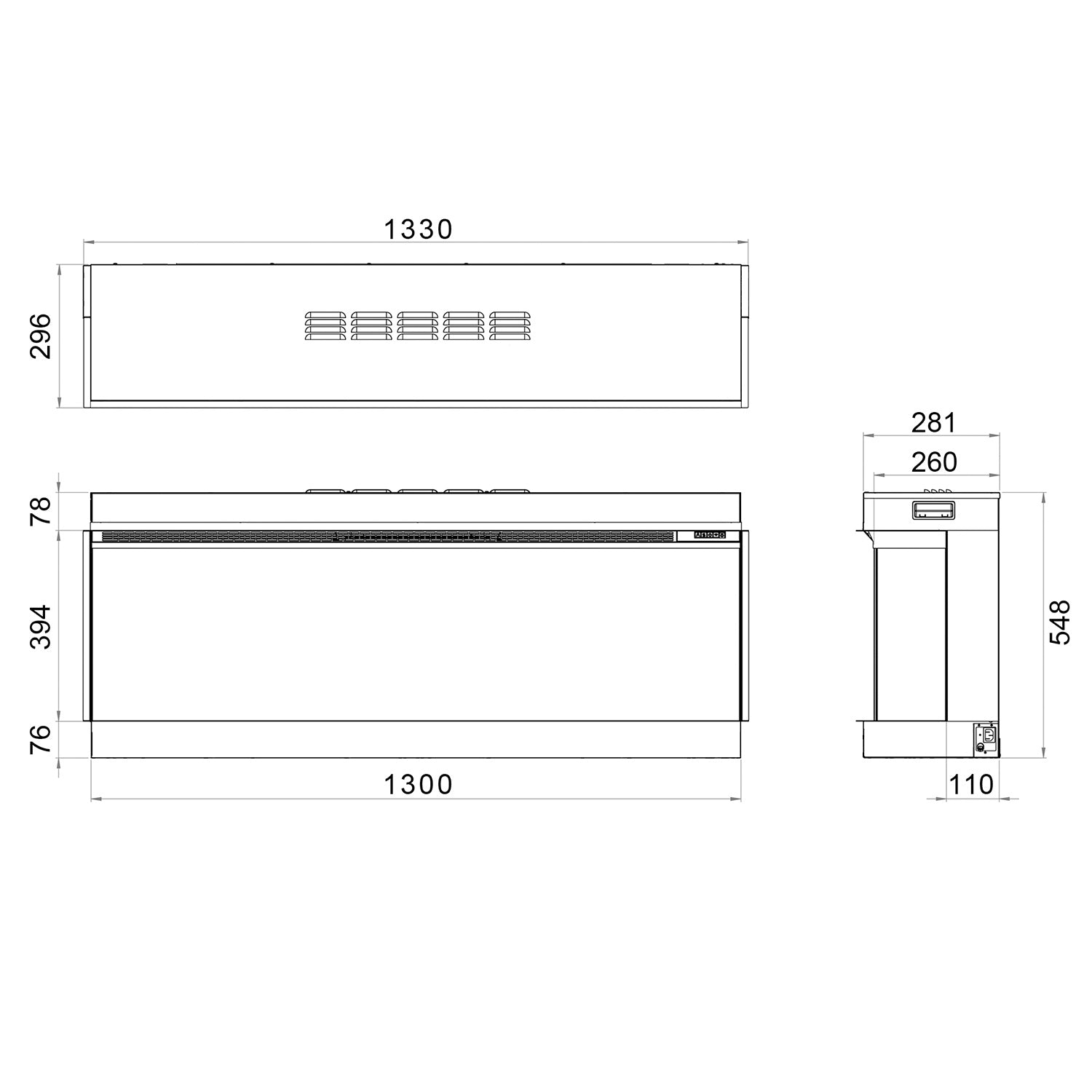 Trimline Solus Elektrische Inbouw Hoekhaard links 130 cm