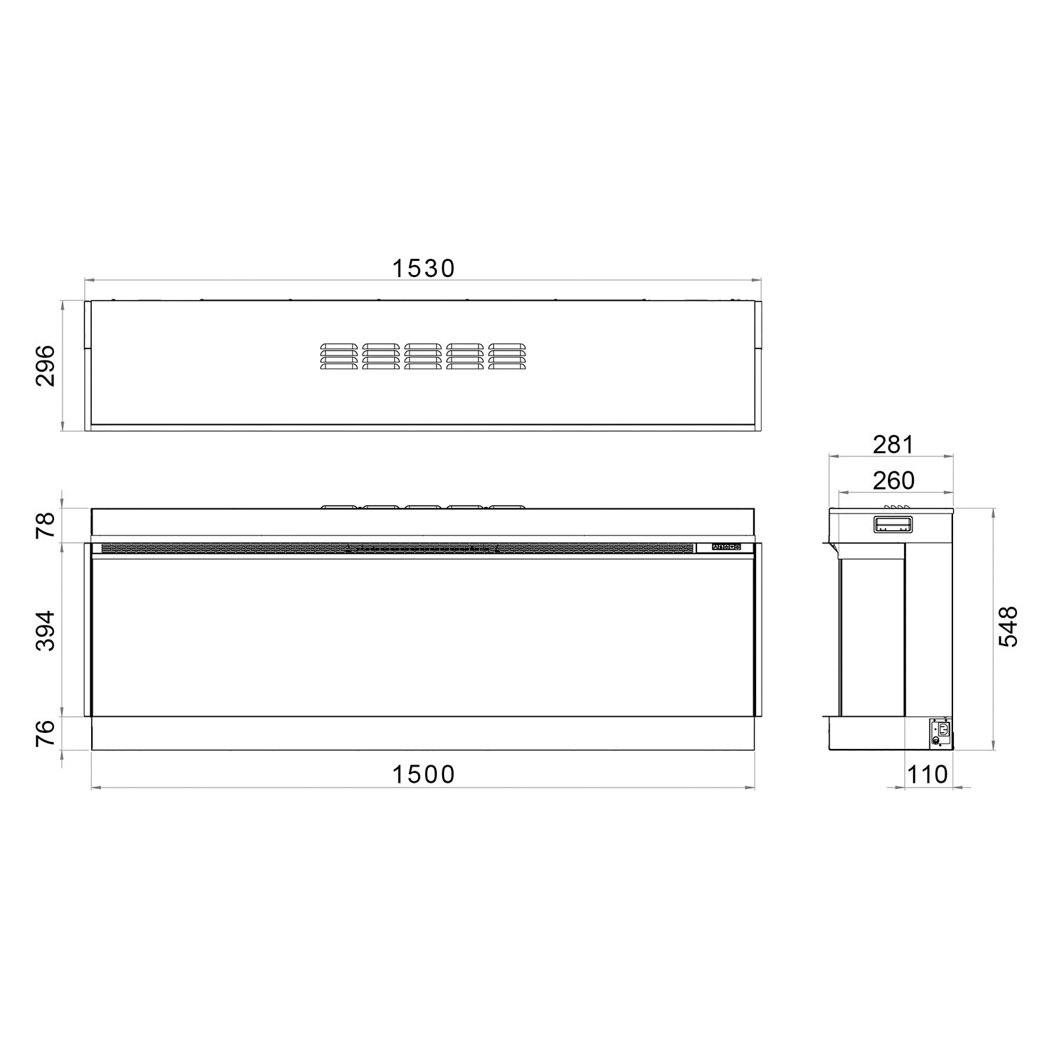 Trimline Solus Elektrische Inbouw Hoekhaard links 150 cm