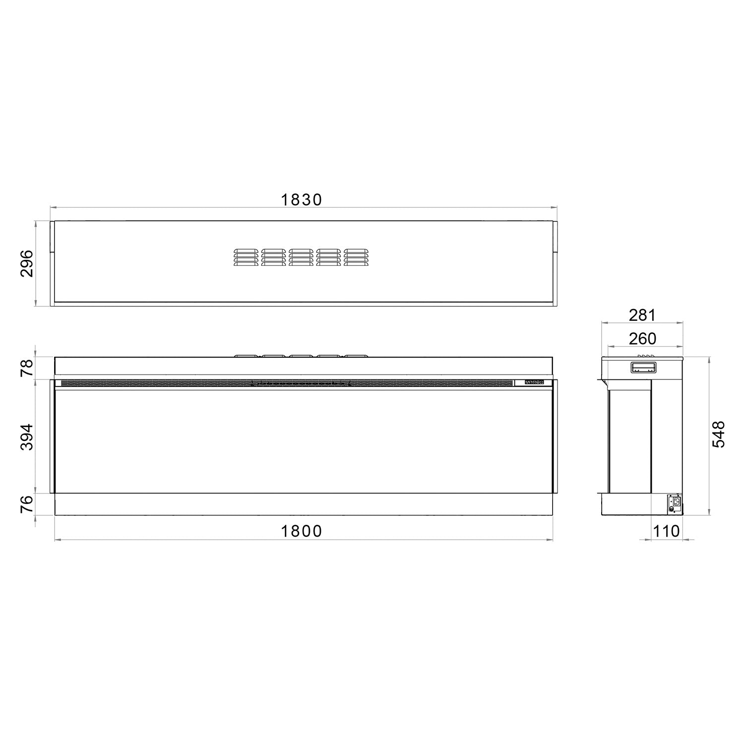 Trimline Solus Elektrische Inbouwhaard 180 cm