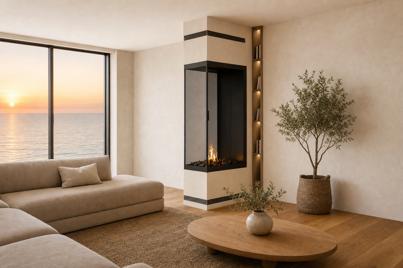 Driezijdige verticale roomdivider met vol glas, eindresultaat