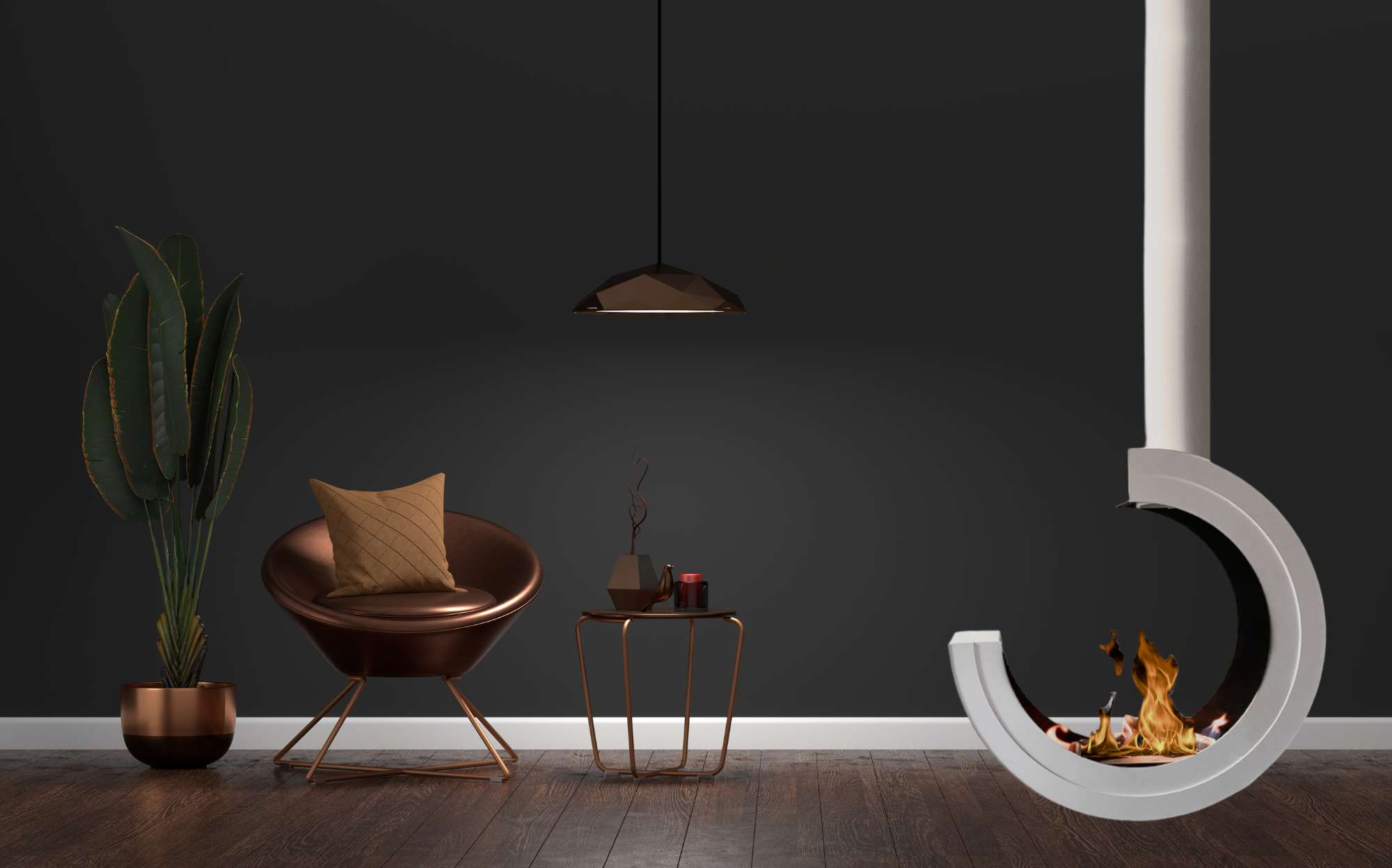 Render van plafondhaard D80 — schuinaanzicht links
