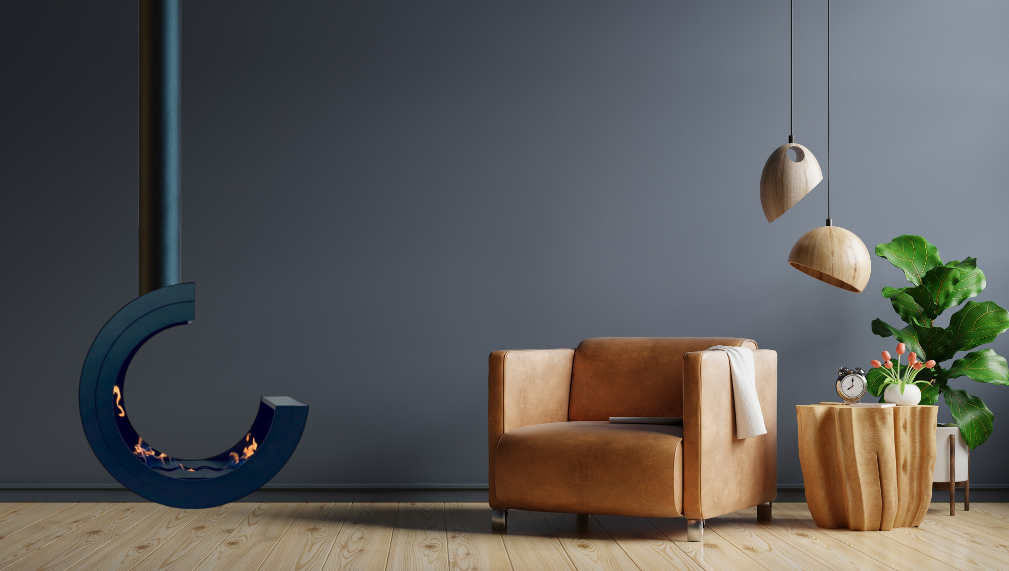 Render van plafondhaard D80 — schuinaanzicht links