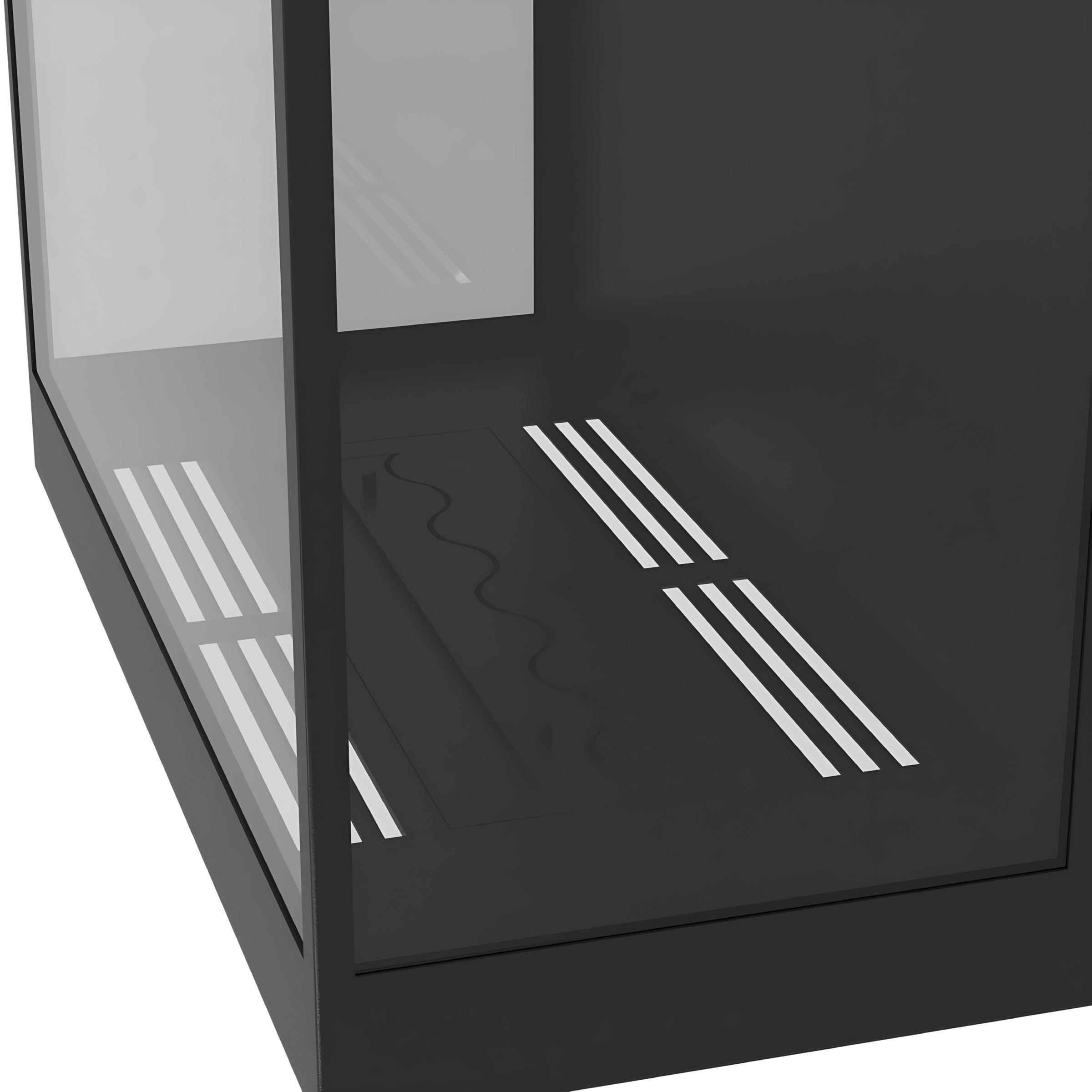 Made Vertical roomdivider met volle glaswand — driekwartaanzicht