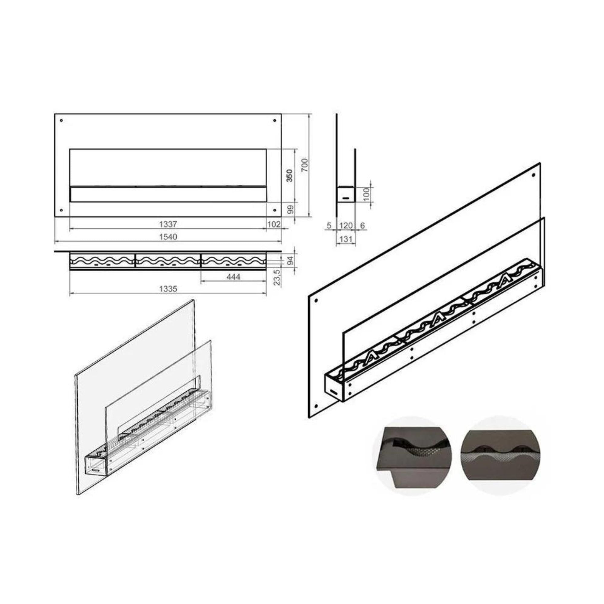 Fudi Zwart Bio Ethanol Wandhaard 154 cm – afbeelding 5