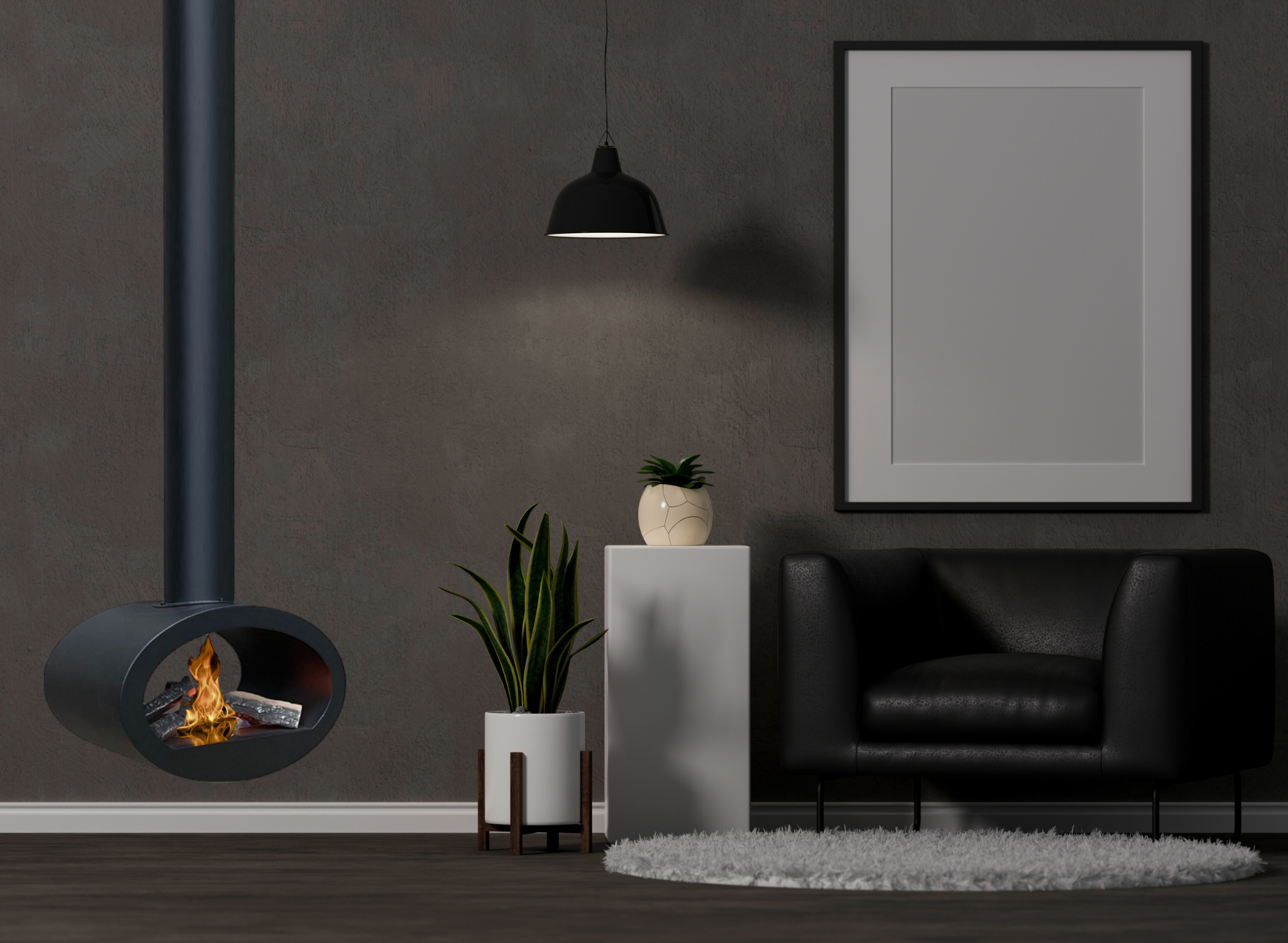 Render van plafondhaard D65 — schuinaanzicht links