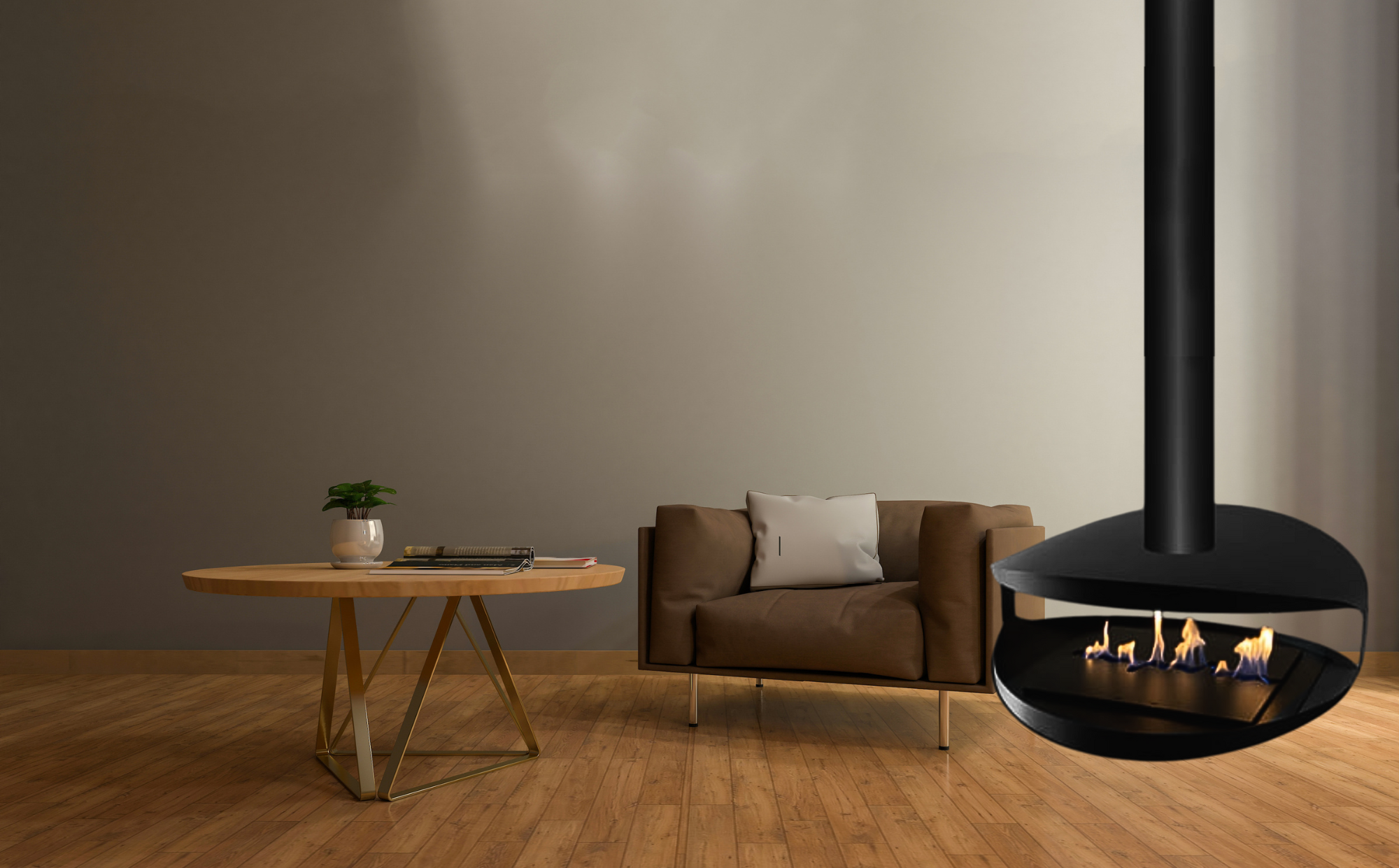 Render van plafondhaard D80 — schuinaanzicht links