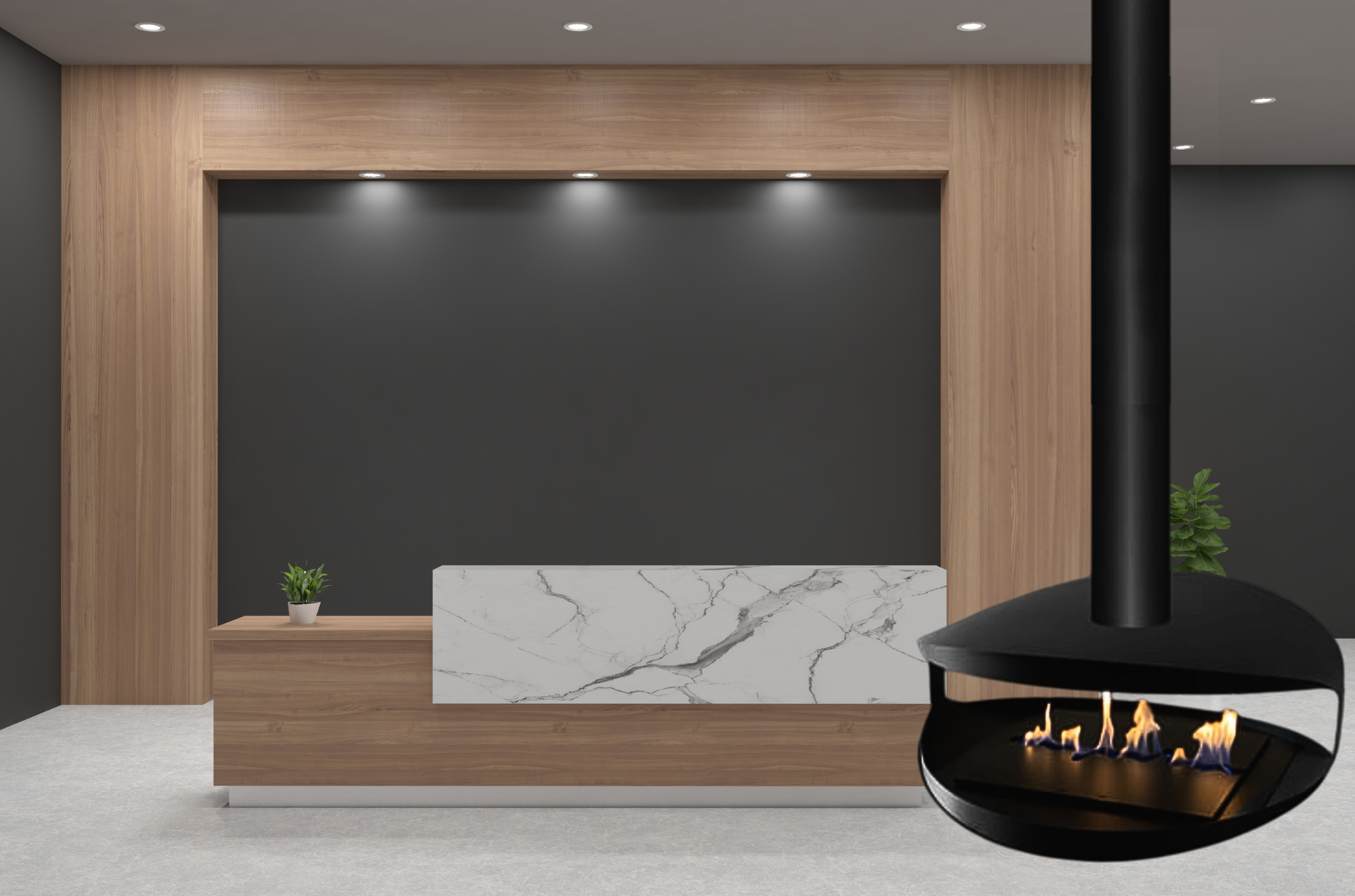 Render van plafondhaard D80 — achterkantaanzicht