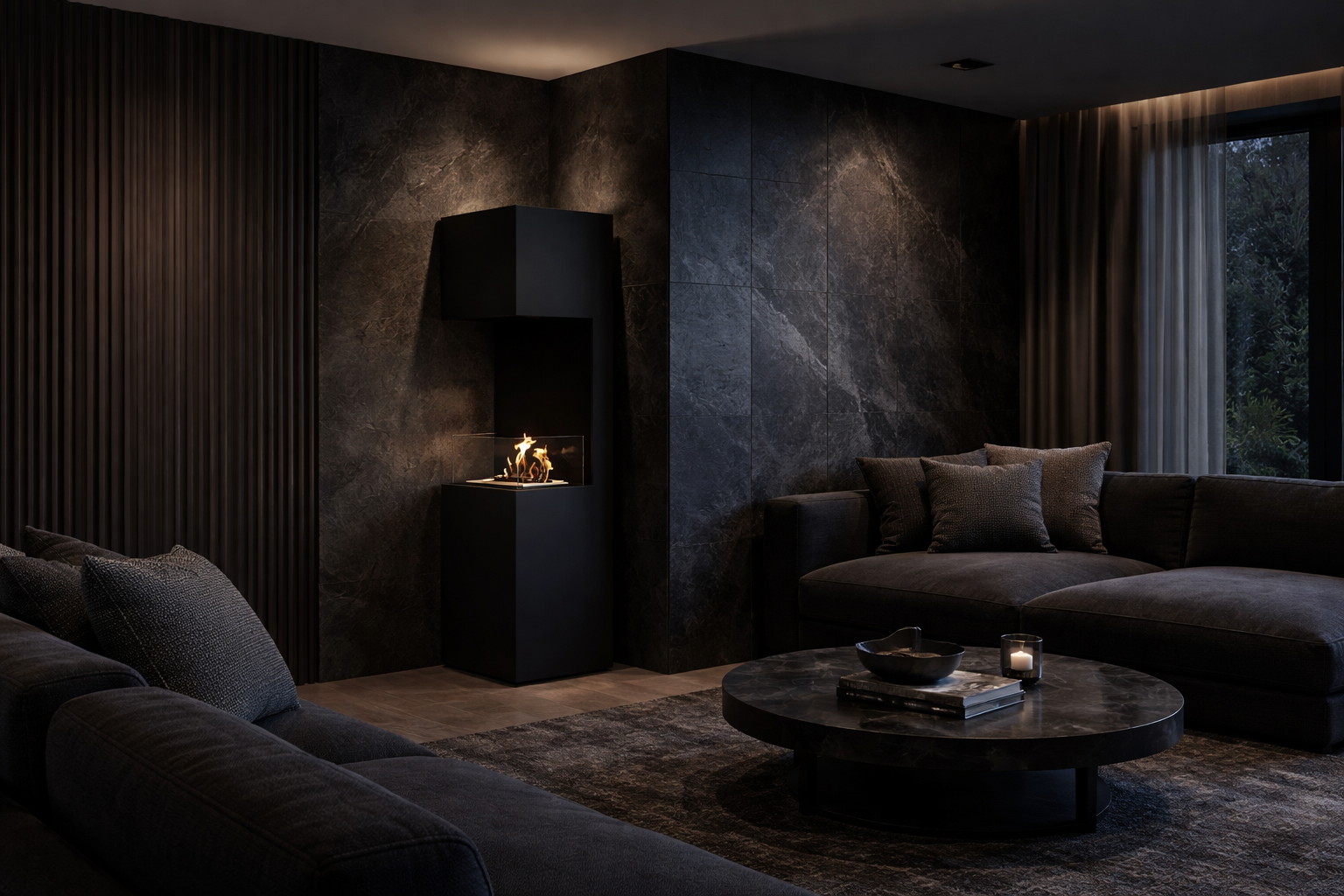 Render van Labo vrijstaand haard H150 cm — schuinaanzicht