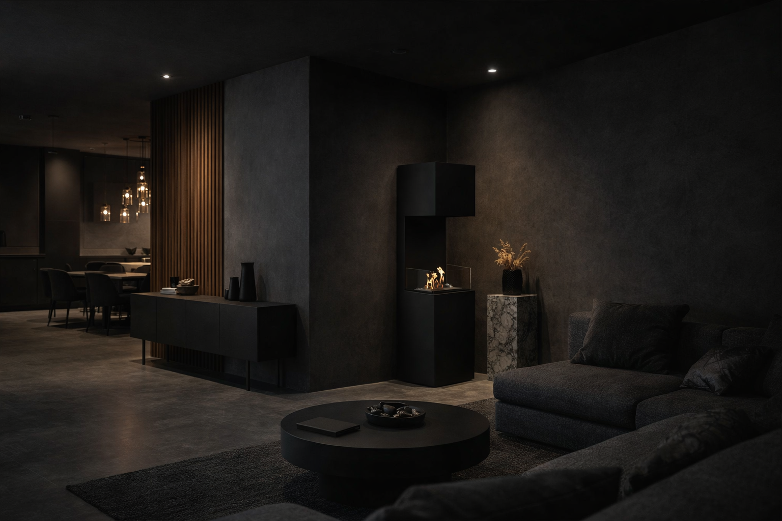 Render van Labo vrijstaand haard H150 cm — zijaanzicht
