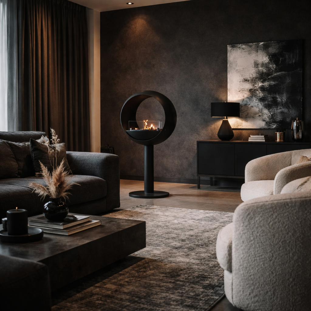 Render van Lunan vrijstaand haard D60 cm — vooraanzicht