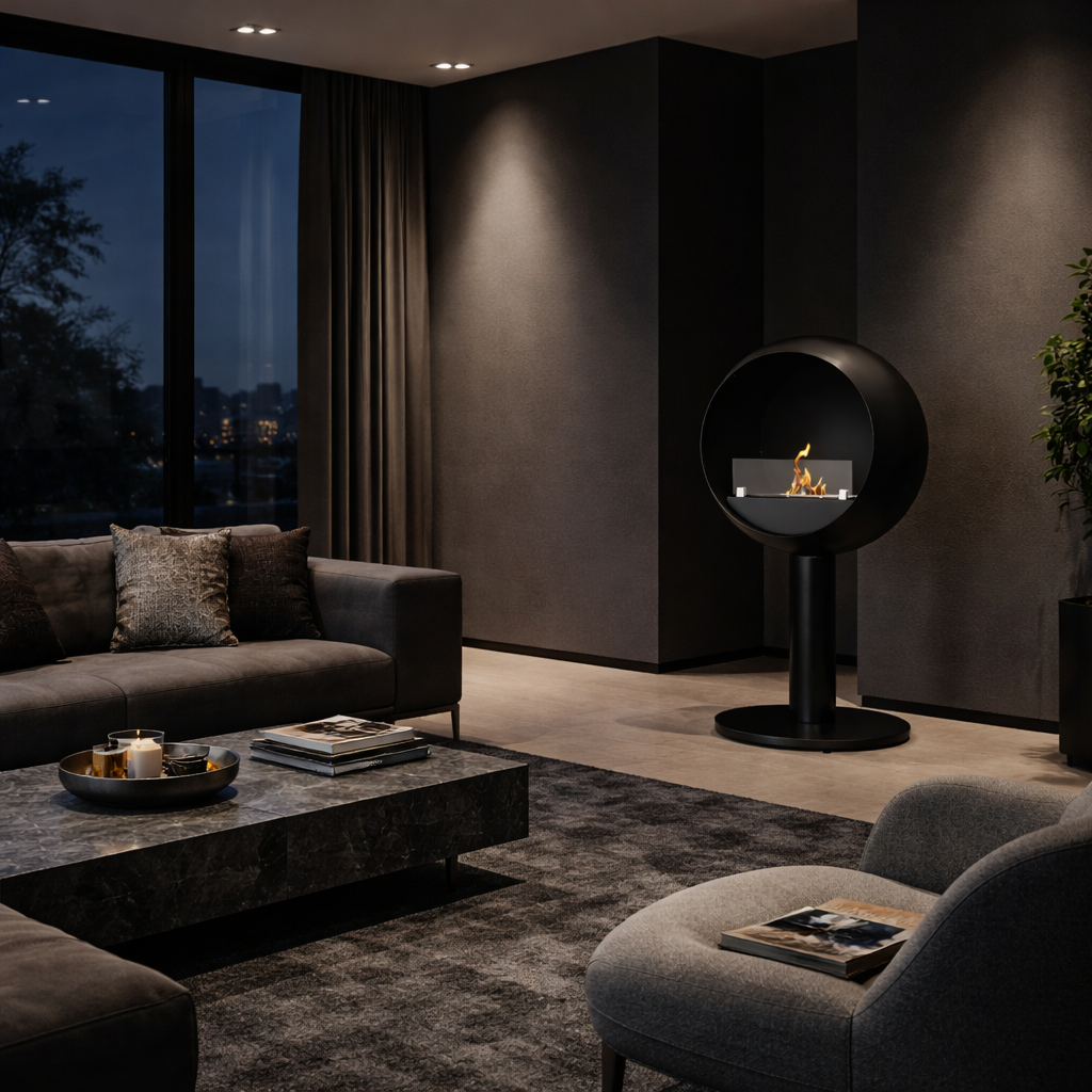 Render van Lunan vrijstaand haard D60 cm — vooraanzicht