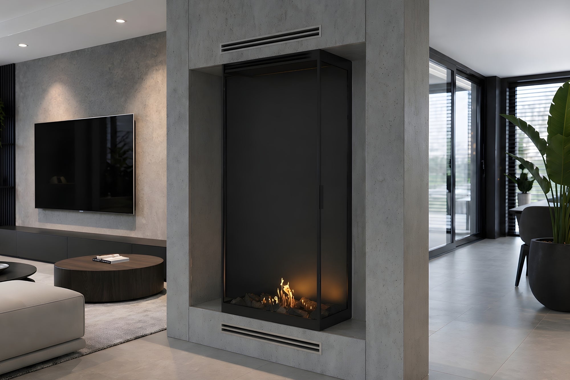 Maatwerk bio-ethanol haard als roomdivider
