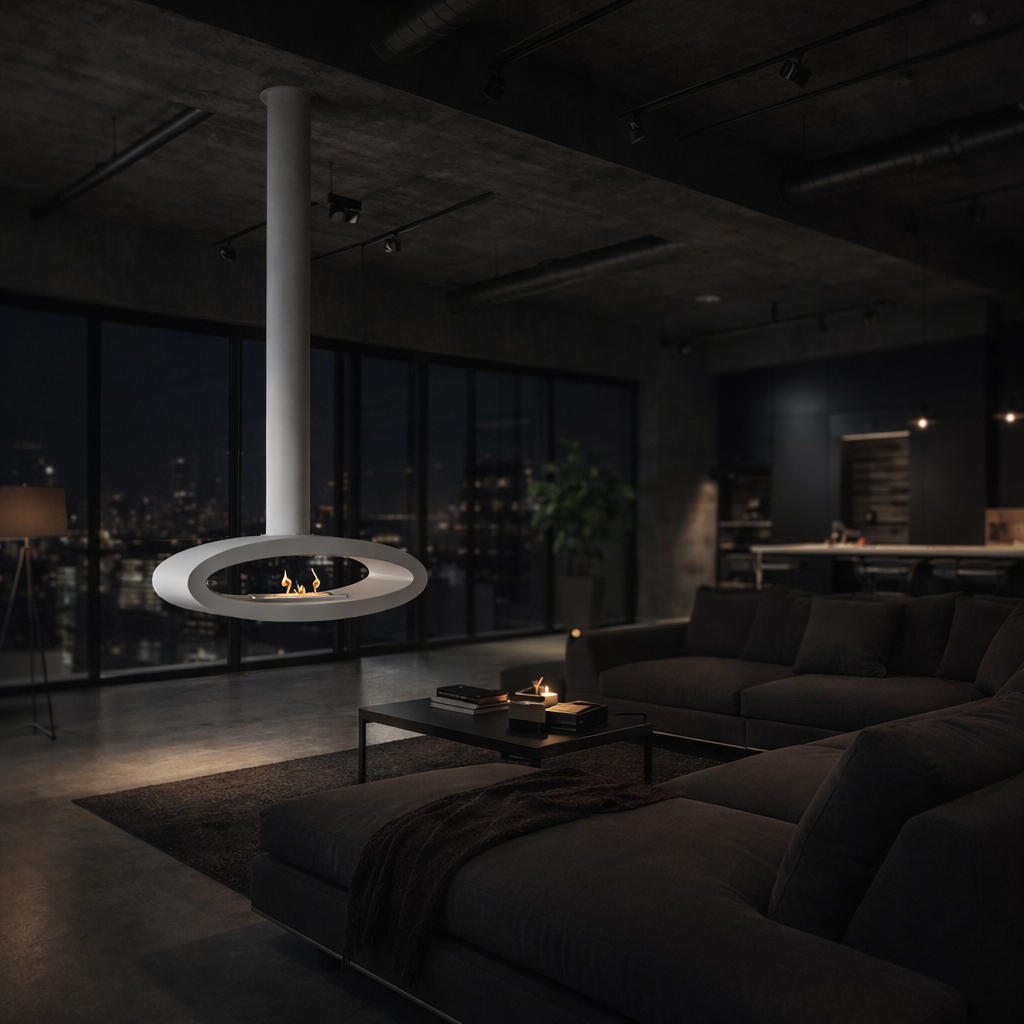 Render van witte plafondhaard — driekwartaanzicht