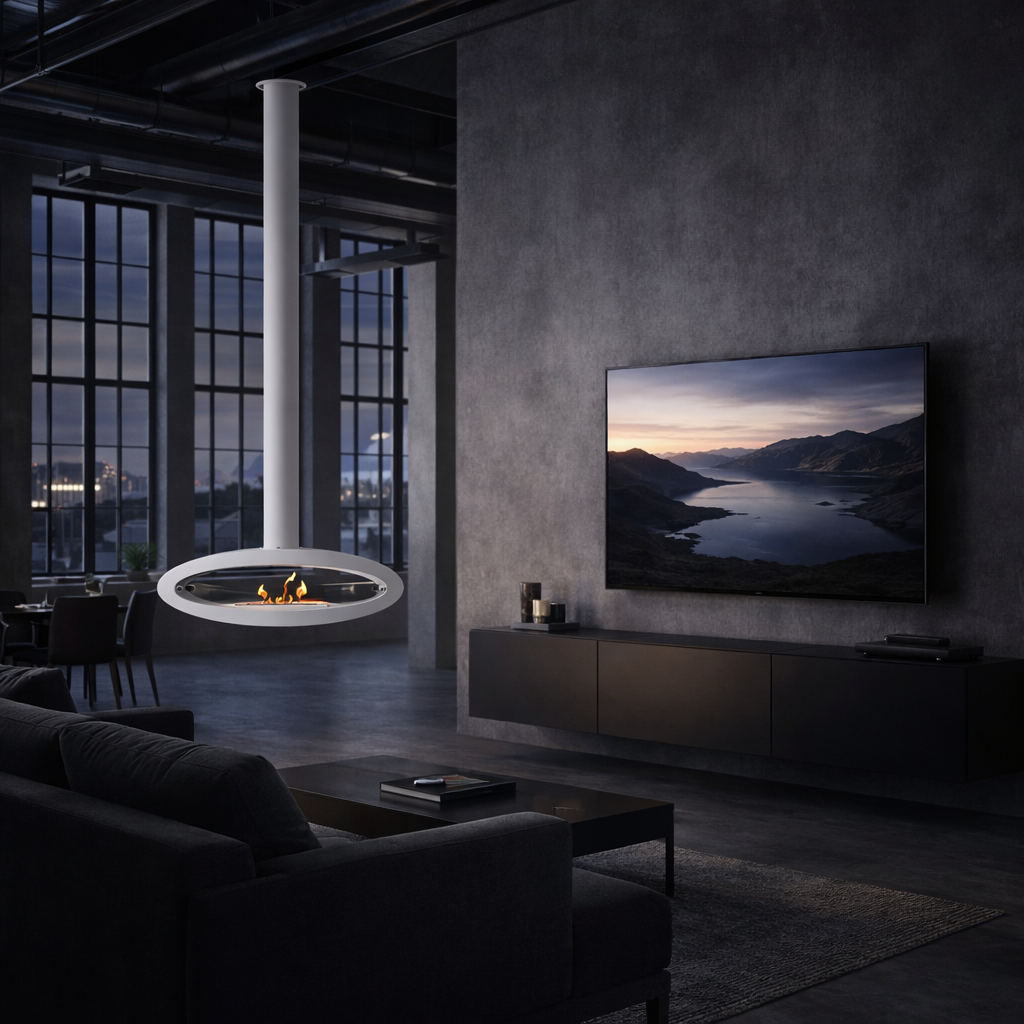 Render van witte plafondhaard — bovenaanzicht