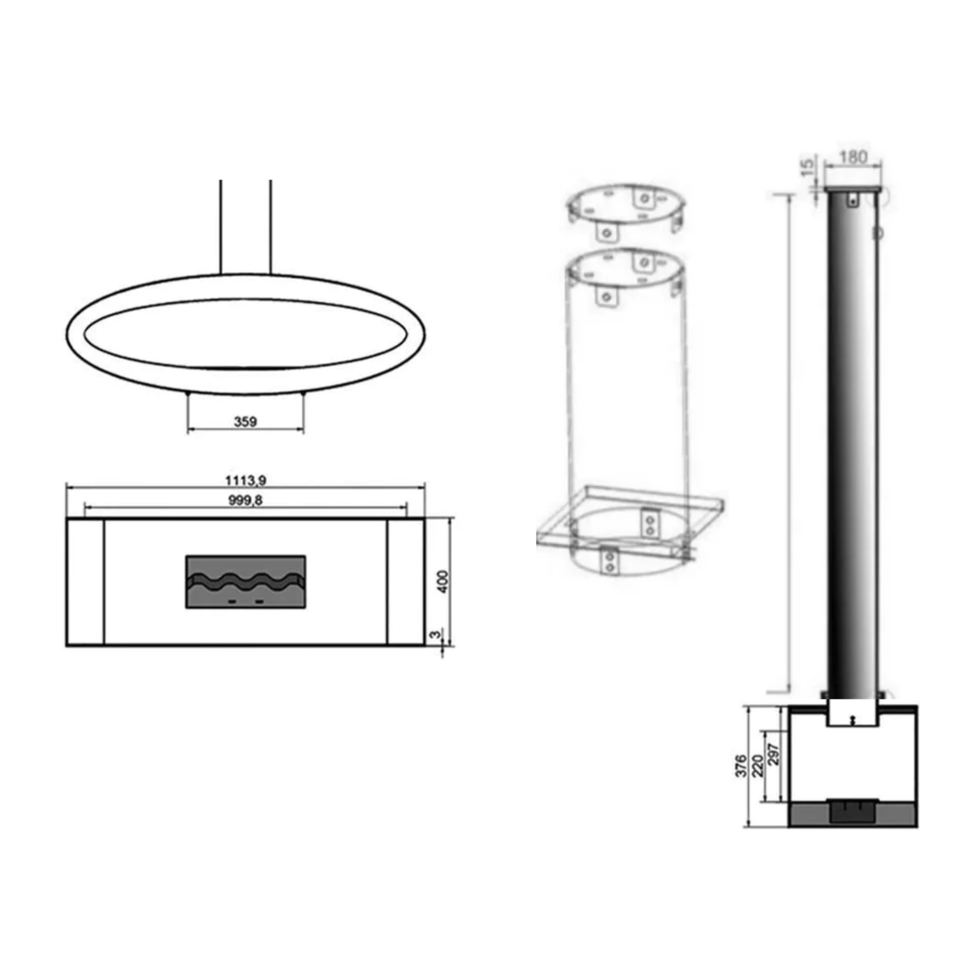 Meru RVS Tube Zwart Bio Plafondhaard 112 cm
