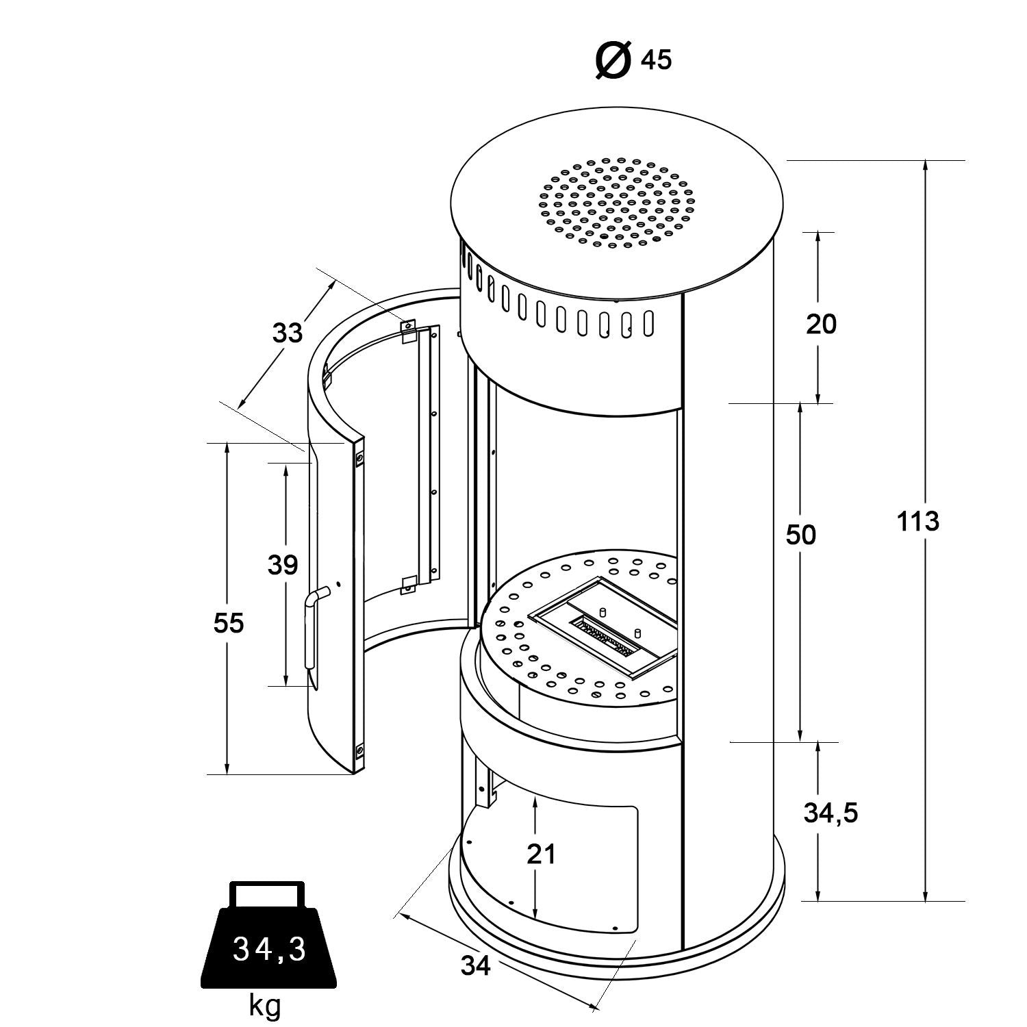 Habe Bio Ethanol Vrijstaande Kachelhaard H113 cm – afbeelding 10
