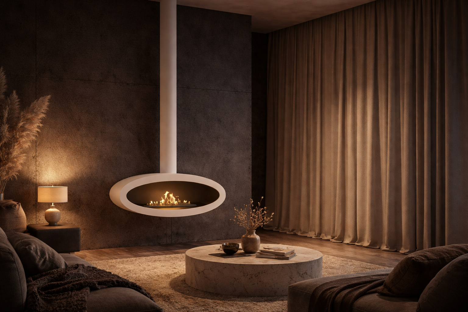 Render van witte plafondhaard 100 cm — schuinaanzicht links