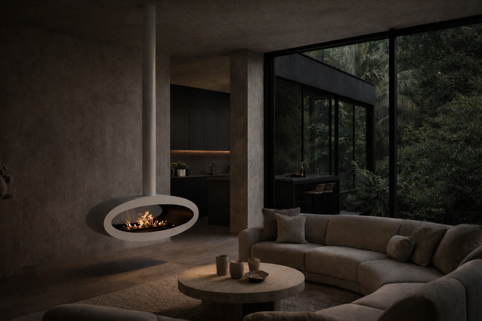 Render van witte plafondhaard 100 cm — achterkantaanzicht