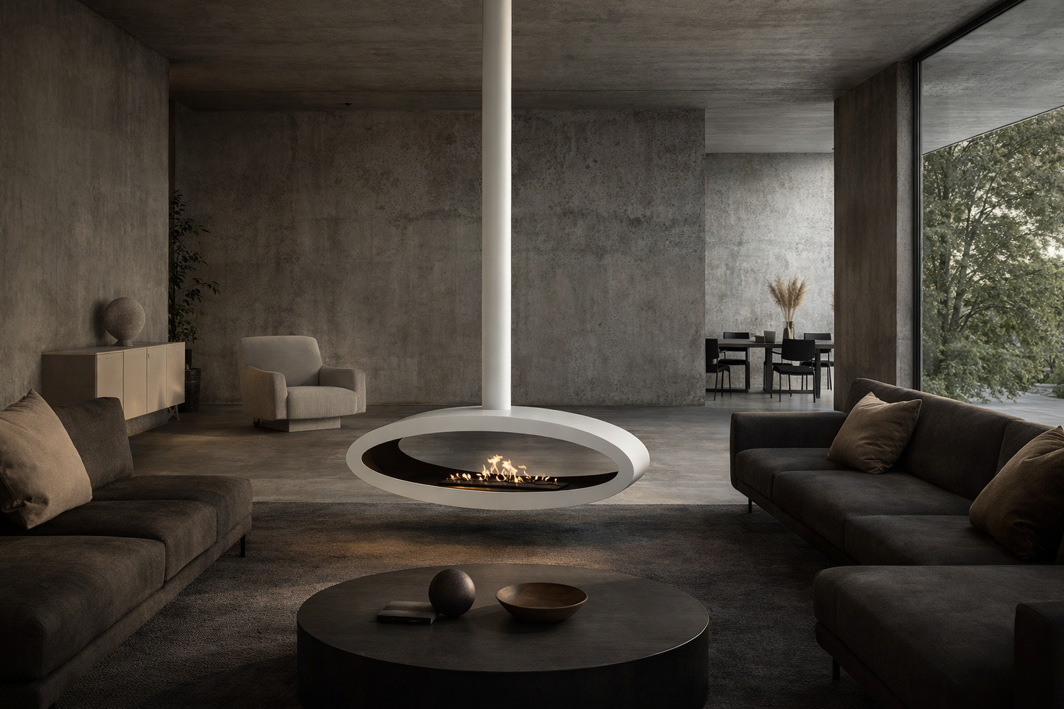 Render van witte plafondhaard 120 cm — onderkantaanzicht