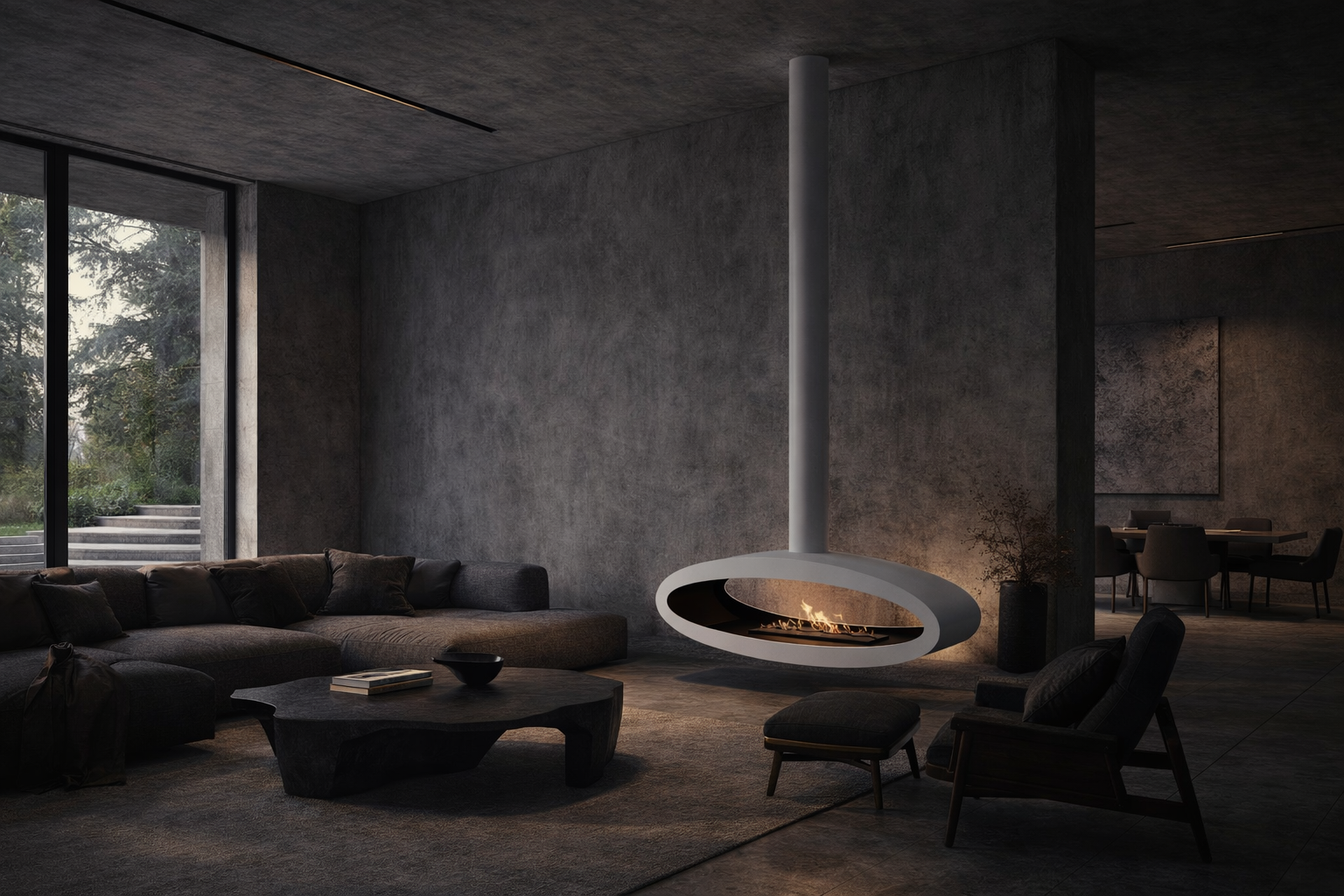Render van witte plafondhaard 120 cm — detail montagebeugel