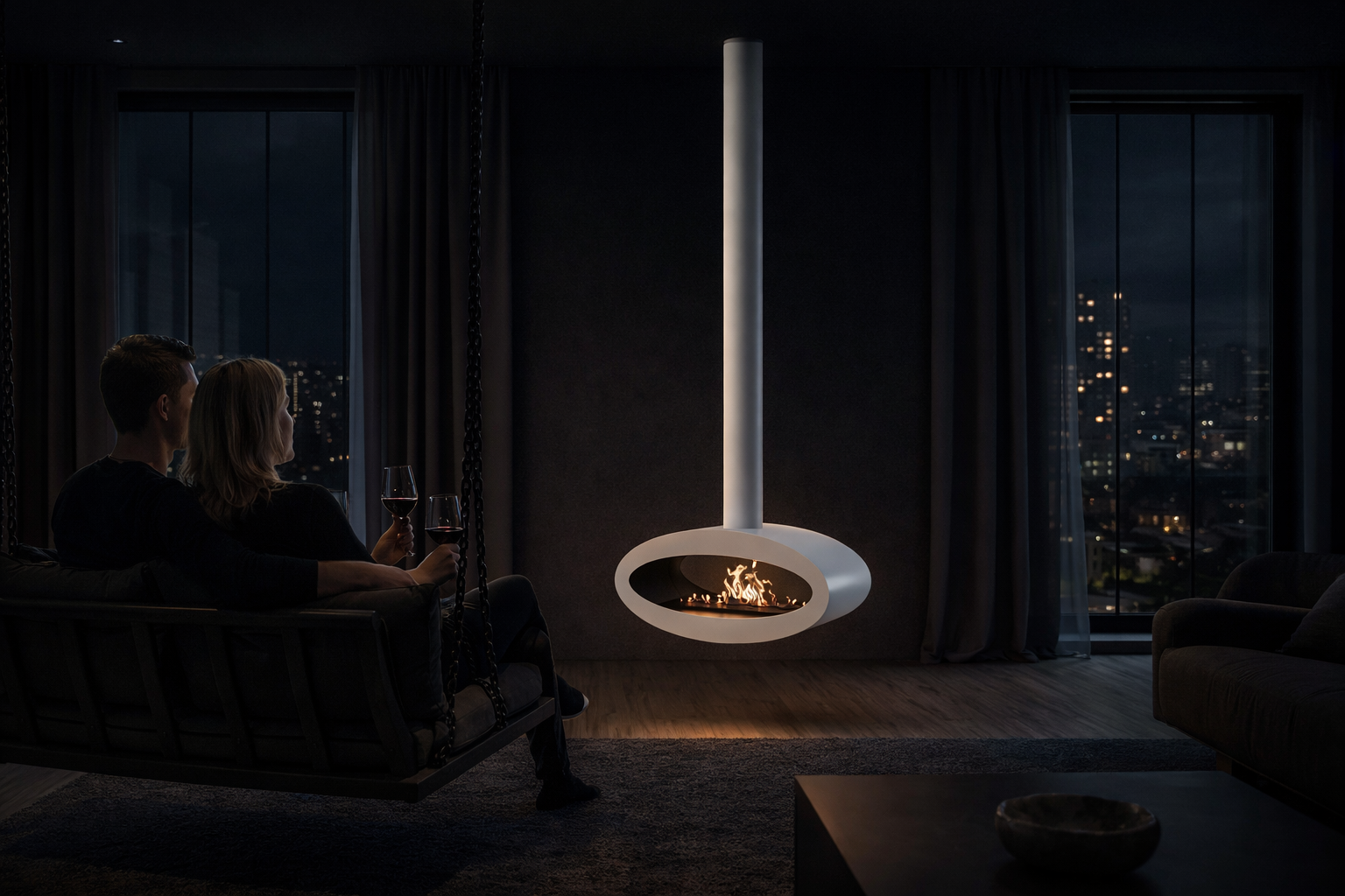 Render van witte plafondhaard 80 cm — onderkantaanzicht