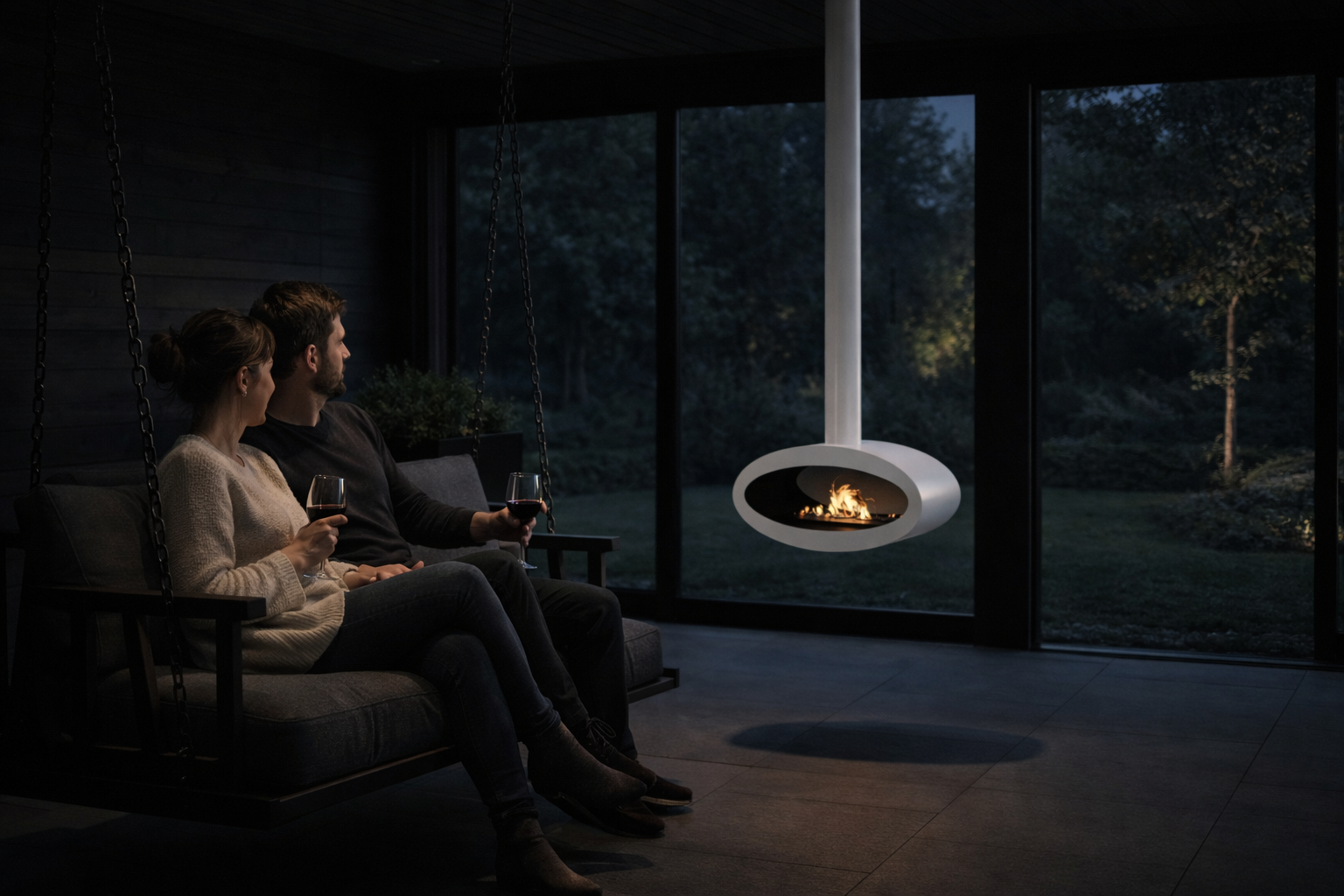 Render van witte plafondhaard 80 cm — schuinaanzicht links