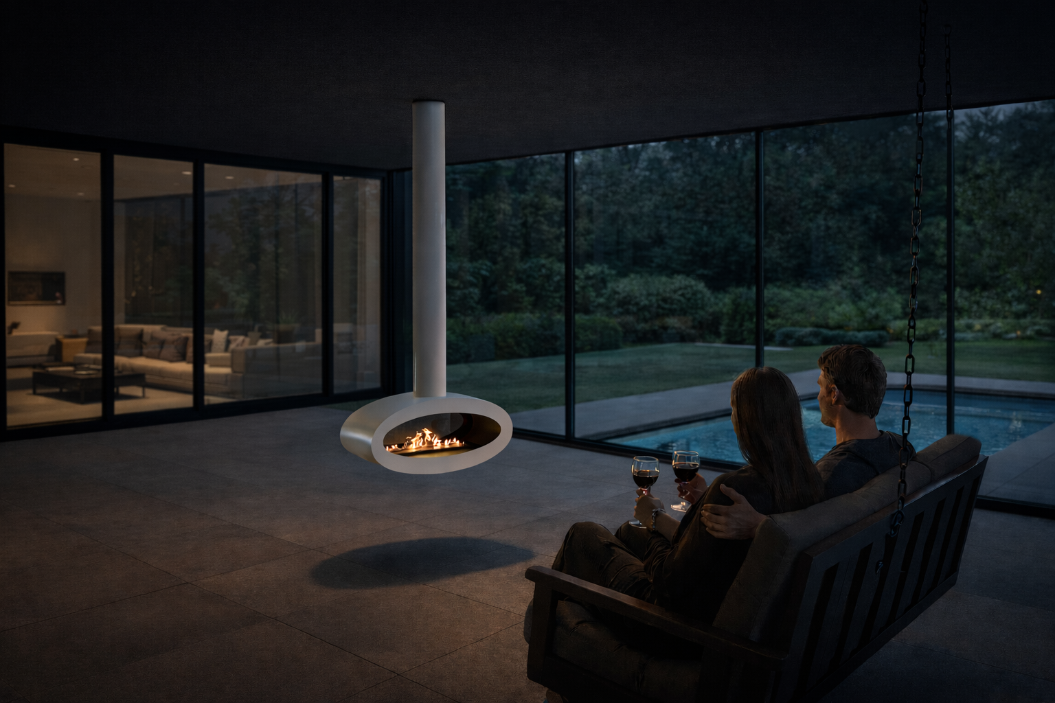 Render van witte plafondhaard 80 cm — achterkantaanzicht