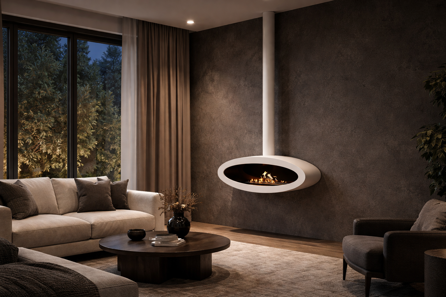 Render van witte plafondhaard 100 cm — achterkantaanzicht