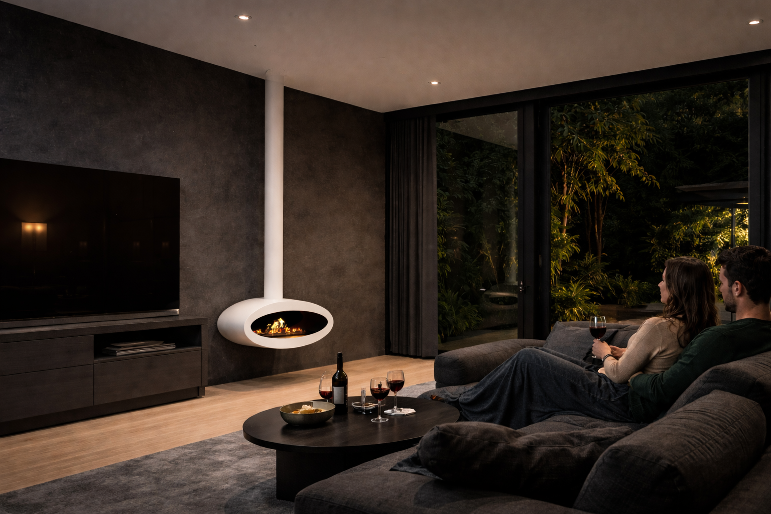 Render van witte plafondhaard 80 cm — schuinaanzicht rechts