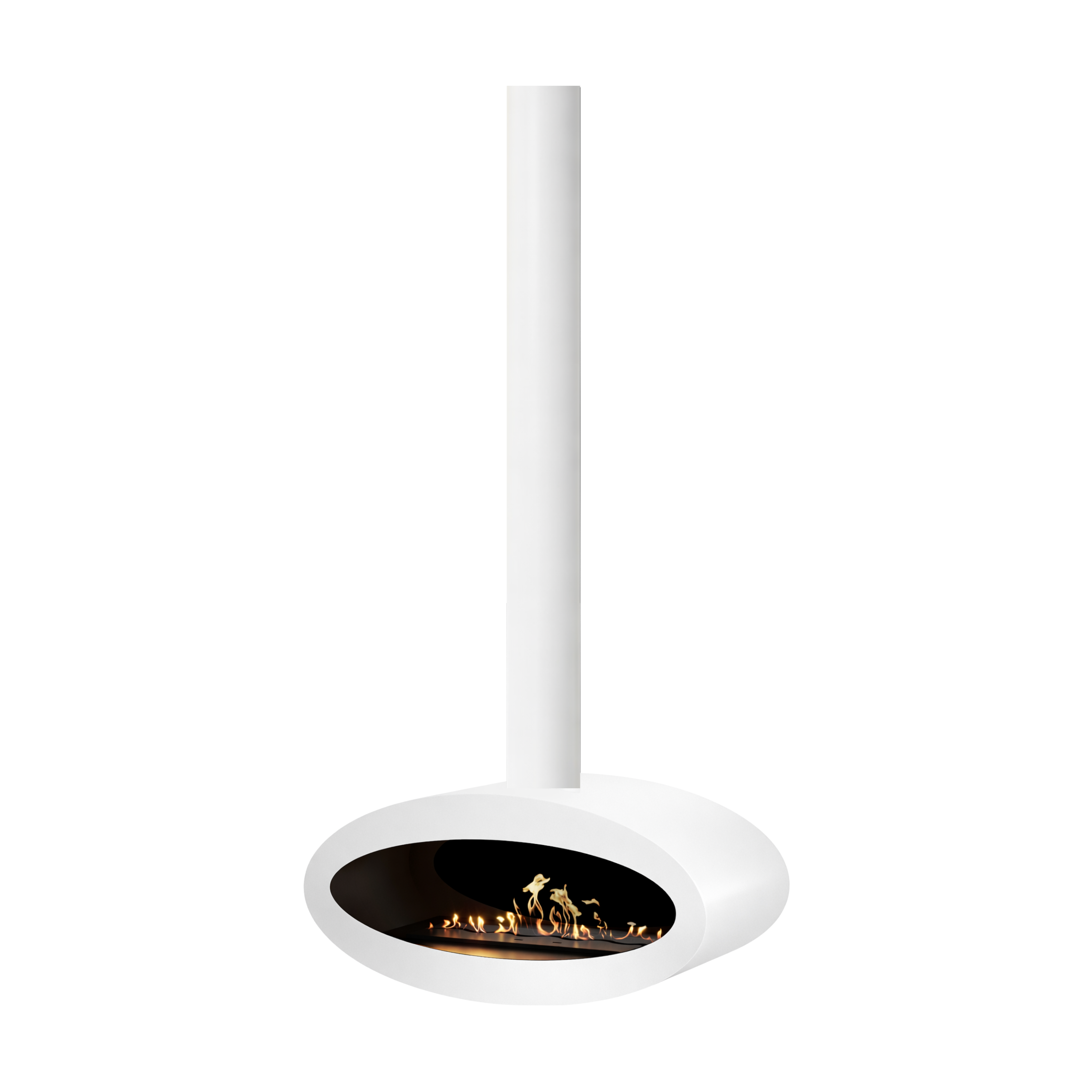 Render van witte ovale buis plafondhaard 80 cm
