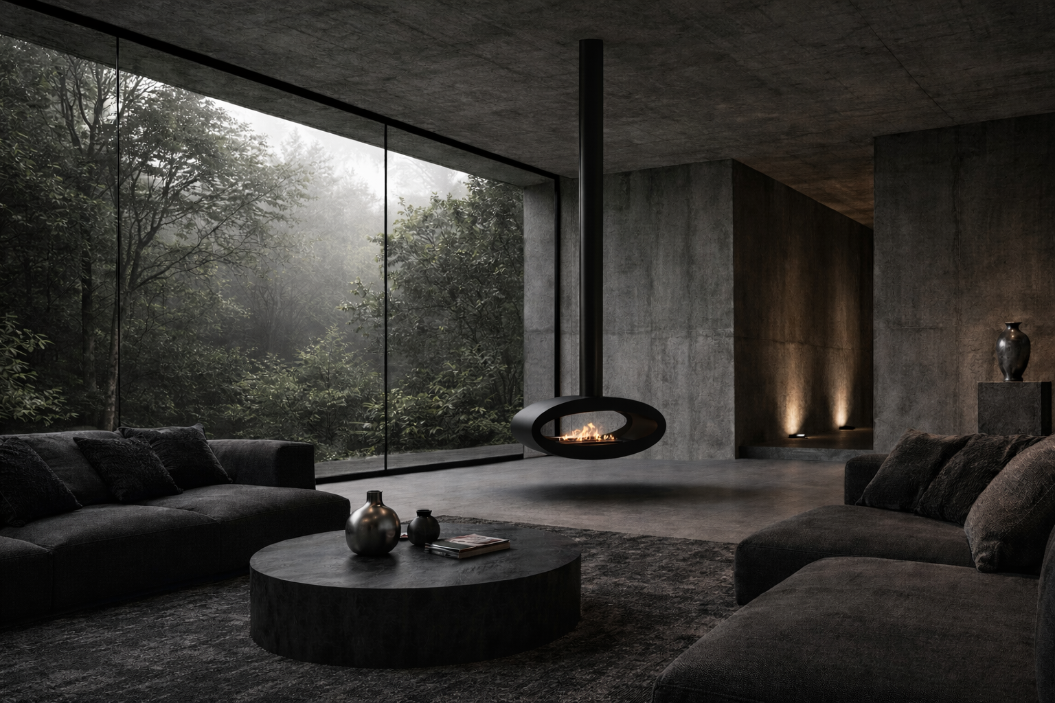 Render van zwarte plafondhaard 100 cm — onderkantaanzicht