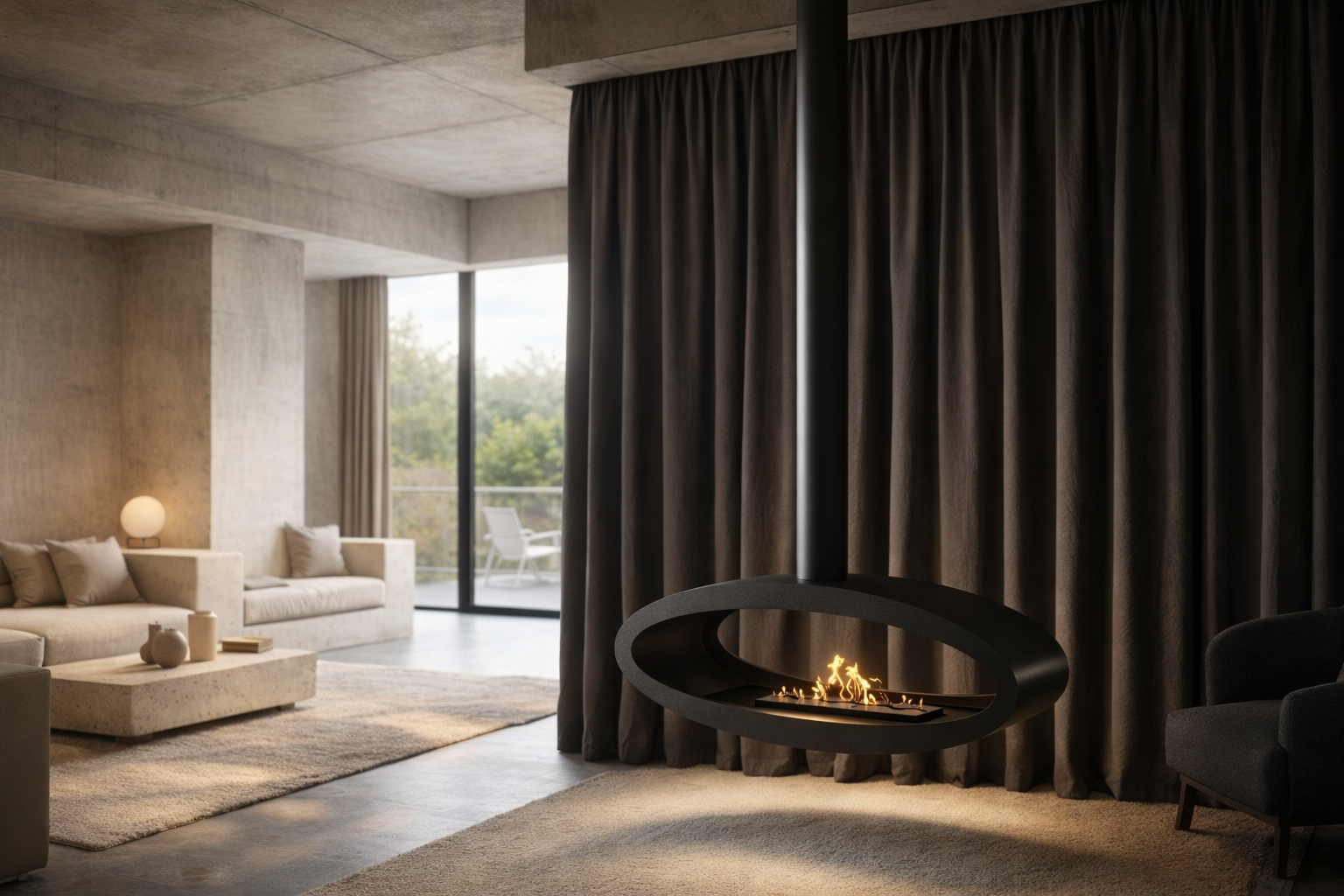 Render van zwarte plafondhaard 120 cm — onderkantaanzicht