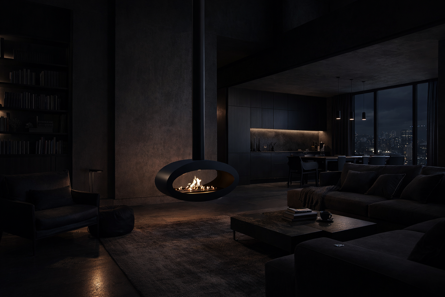 Render van zwarte plafondhaard 80 cm — onderkantaanzicht