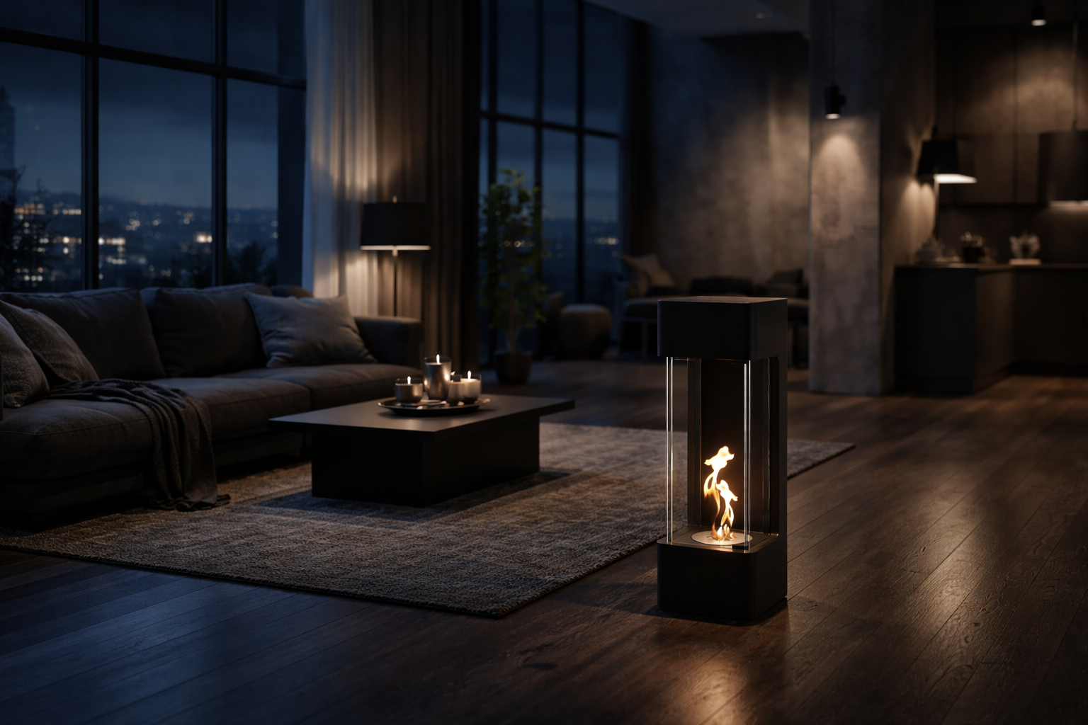Render van Sario vrijstaand haard H80 cm — zijaanzicht