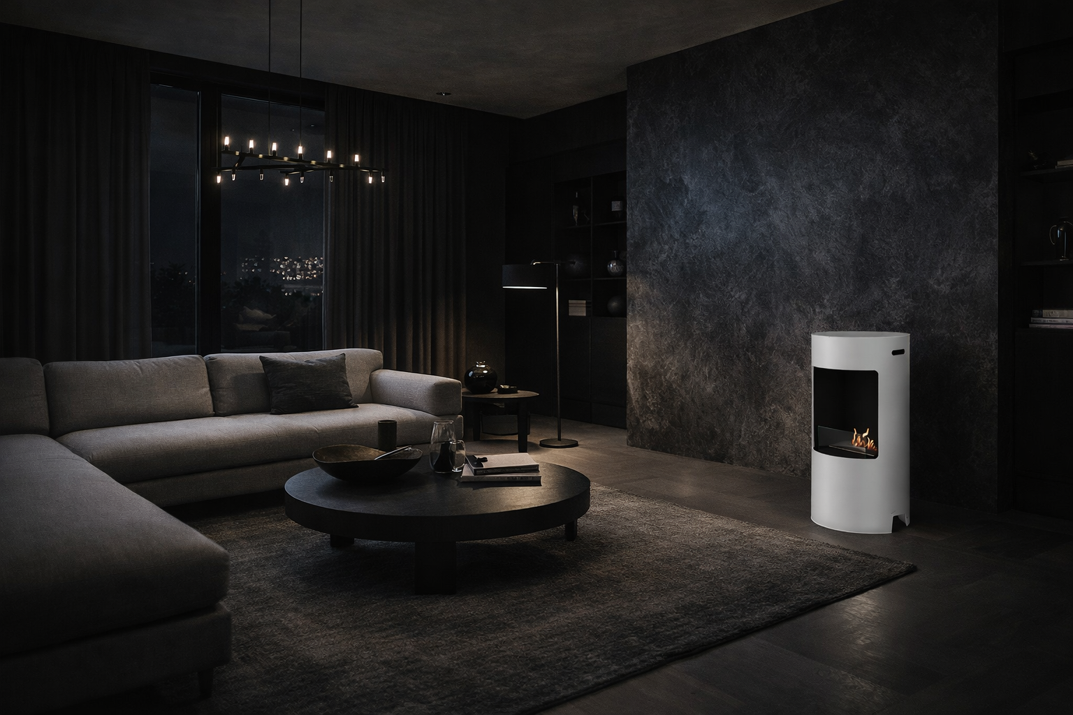Render van Vale vrijstaand haard H80 cm — schuinaanzicht
